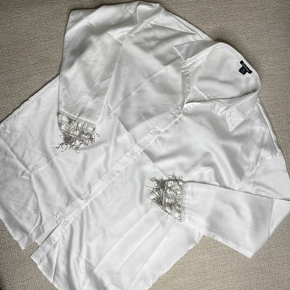 White Satin Boohoo Button Up